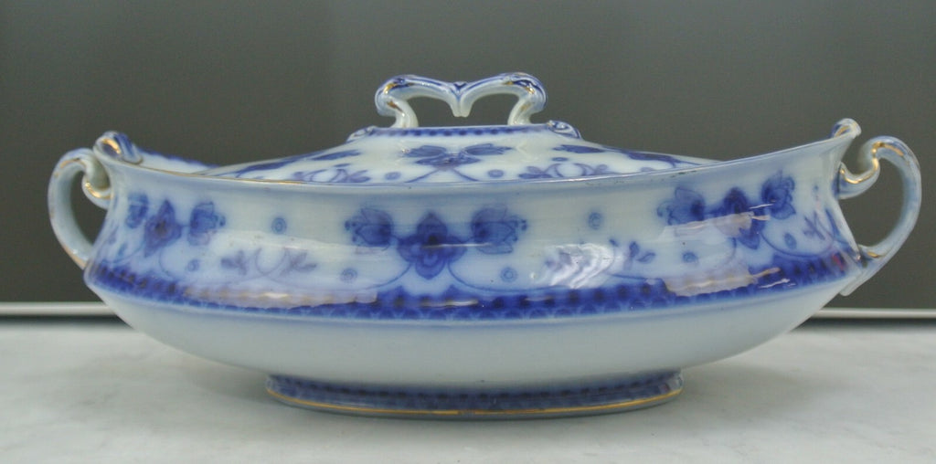 Ford & Sons LTD Semi Porcelain Flow Blue Belmont Burlem Lidded Vegetable Bowl