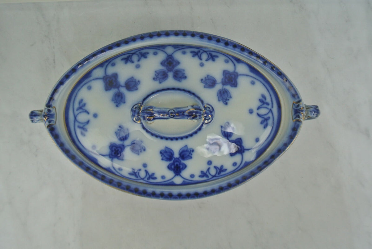 Ford & Sons LTD Semi Porcelain Flow Blue Belmont Burlem Lidded Vegetable Bowl