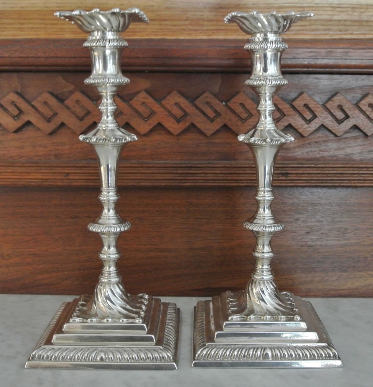 Antique Pair of George III Ebenezer Coker Silver Candlesticks - London 1760's