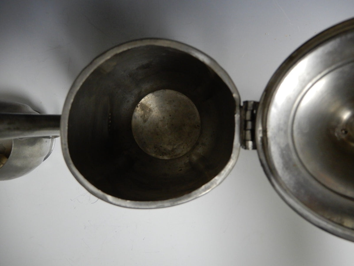 Vintage Crescent Pewter Metal Coffee Pot, Creamer, and Sugar Bowl New York 1930s