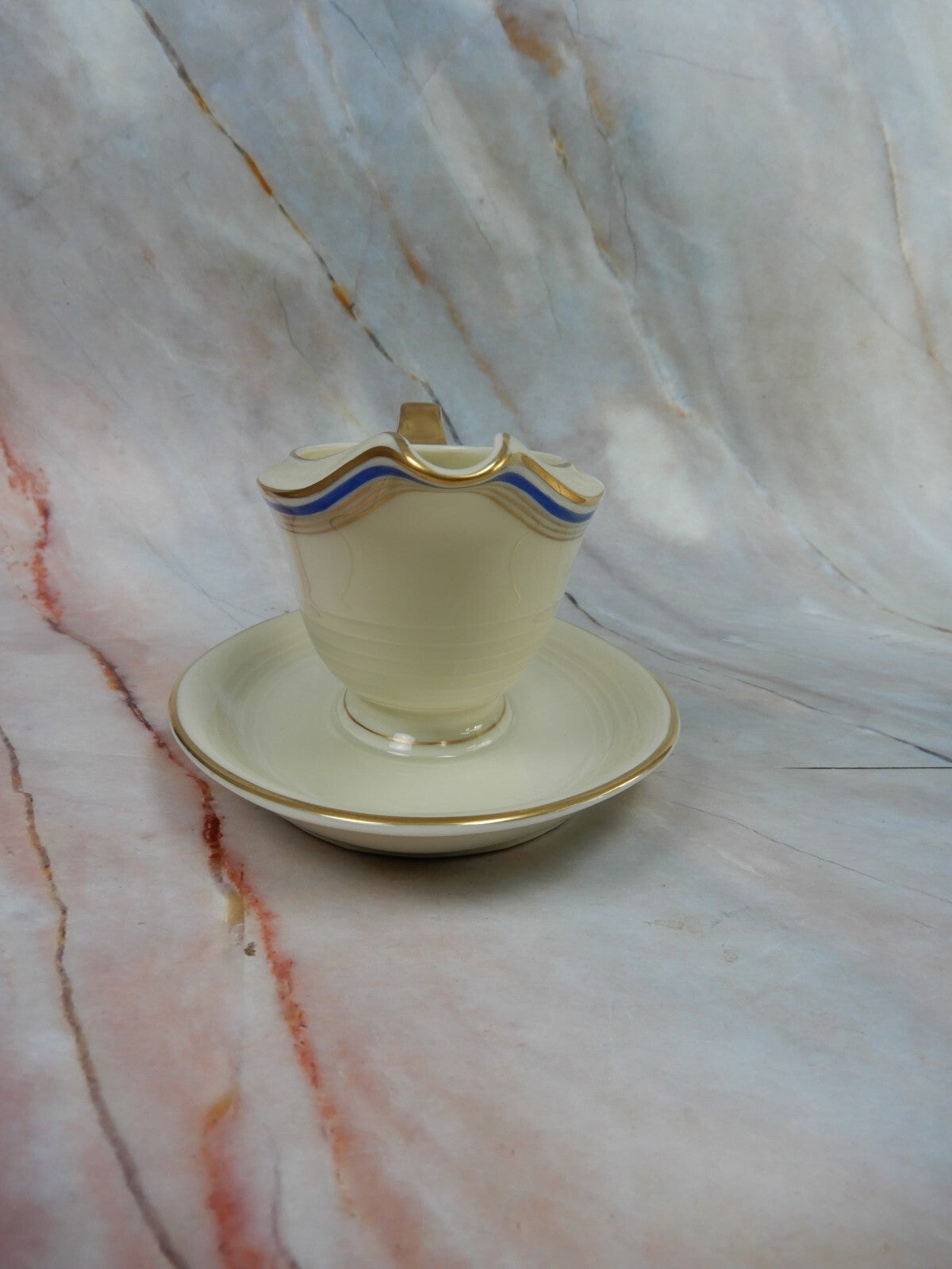 Vintage Eamag Schönwald Bavaria Gold and Cobalt Blue Rim Gravy Boat
