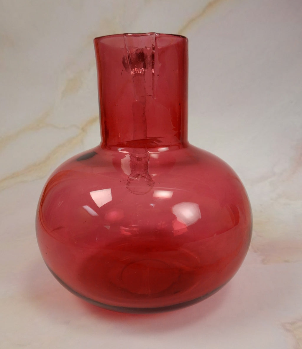 Victorian Twist Rope Blown Glass Handle Cranberry Glass Pitcher Jug