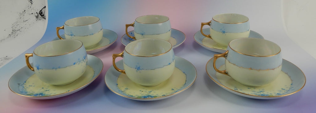 6 Pc.Set J&C Bavaria Stouffer Hand Decorated Blue Forget Me Not Cups and Saucers