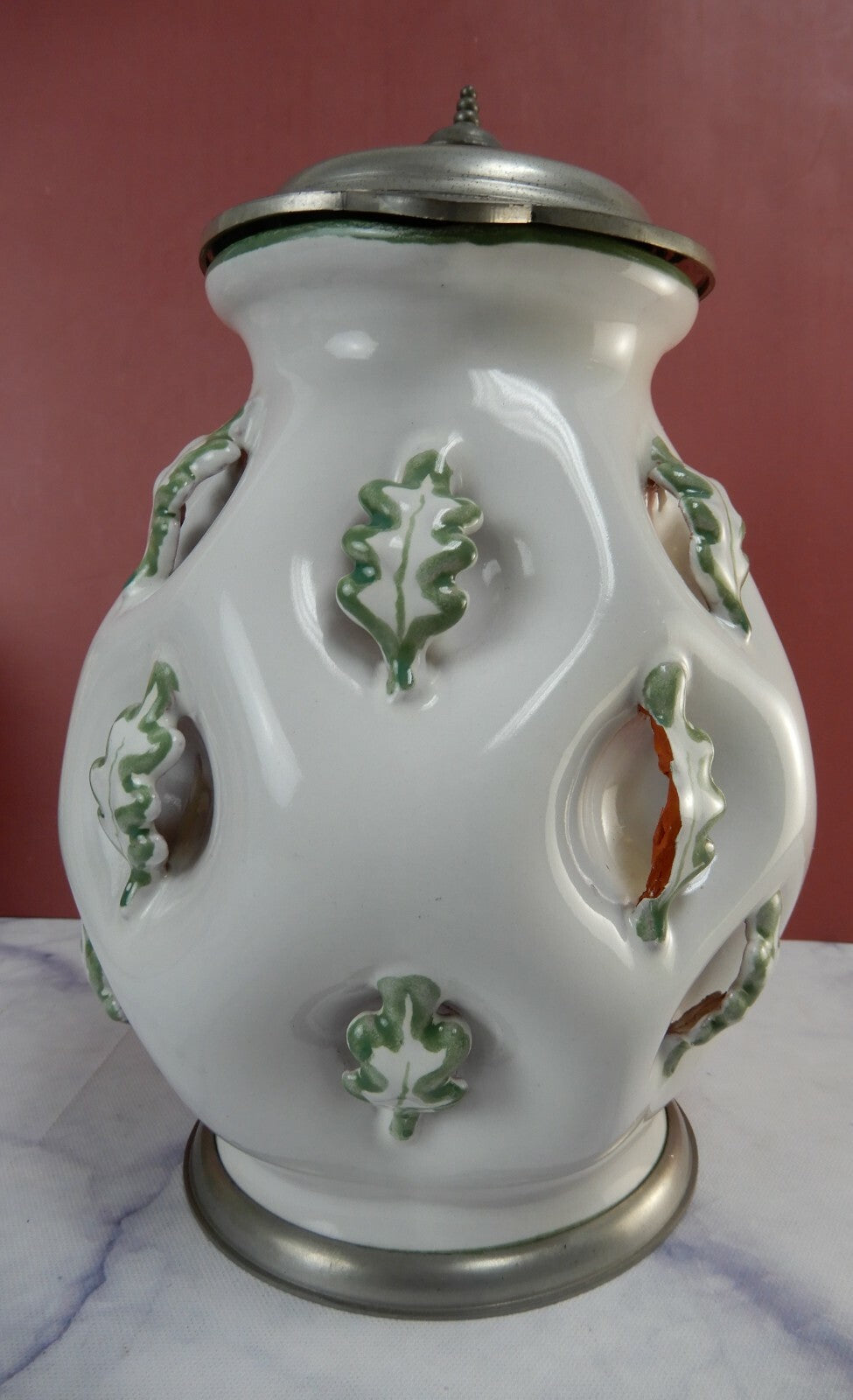 Vintage Eugen Wiedamann, Germany, 1950s-1960s Pewter and Ceramic Lidded Pitcher