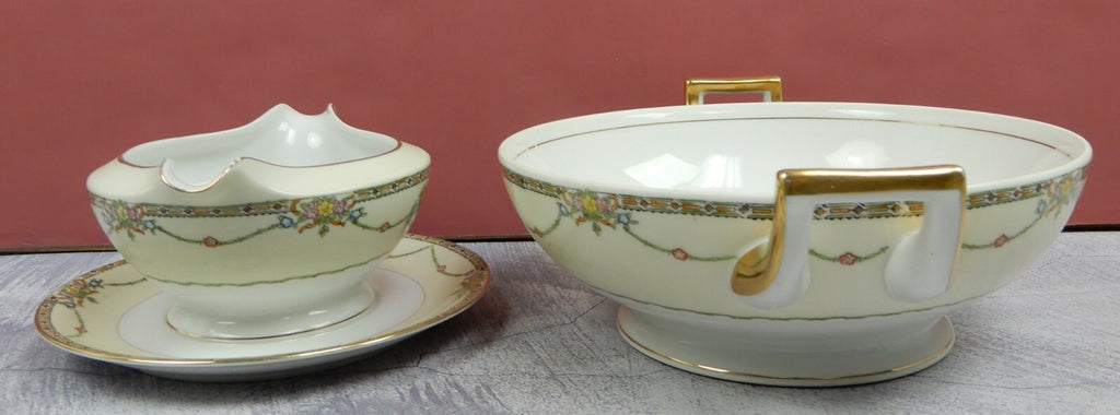 Vintage Meito China Gravy/Sauce Bowl Attached Underplate and Vegetable Bowl