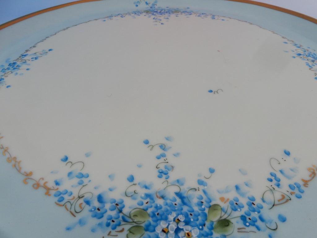 Vintage German Blue Forget Me Not  Hand Painted Round 12-1/4" Cake Platter