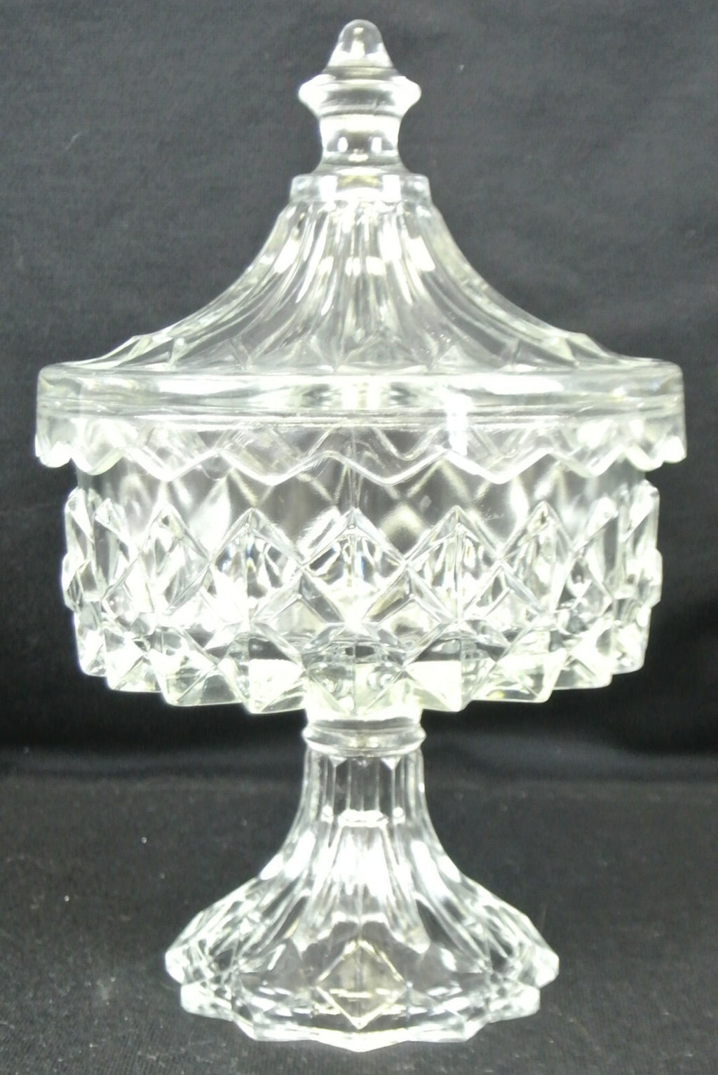 Gillinder Pressed Glass Lidded Pedestal Compote Diamond Design Sawtooth