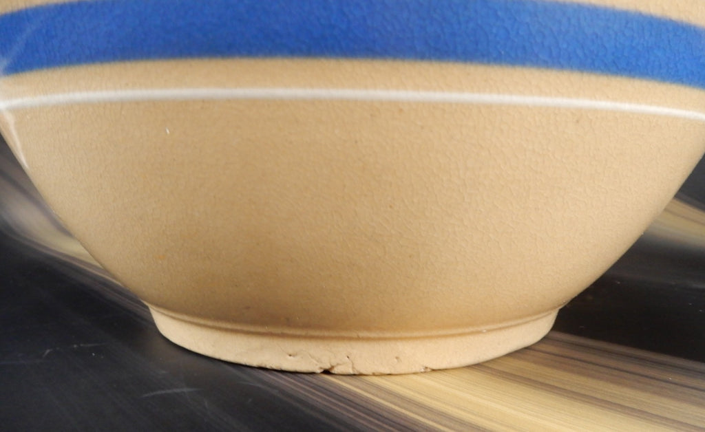 Vintage Ribbed Yelloware Mixing 11-5/8" Bowl with Blue/ White Bands