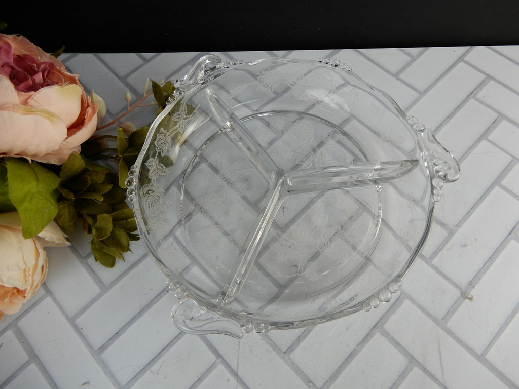 Vintage Heisey Rose Patten Relish Condiment Tray