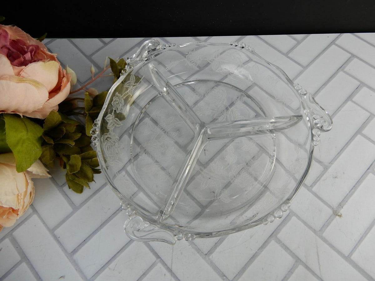 Vintage Heisey Rose Patten Relish Condiment Tray