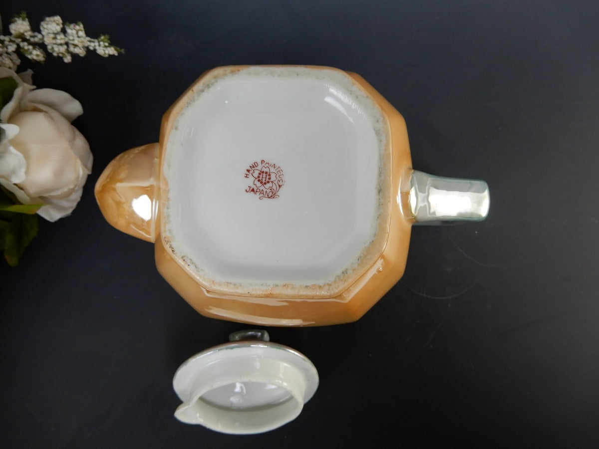 Vintage Japanese Yu Shoten And Company Peach And Blue Lusterware Teapot