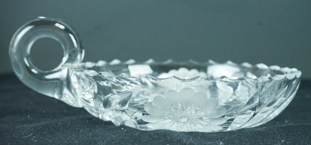Vintage Nappy Hand Cut Glass Handled Candy Nut Dish Home Decor