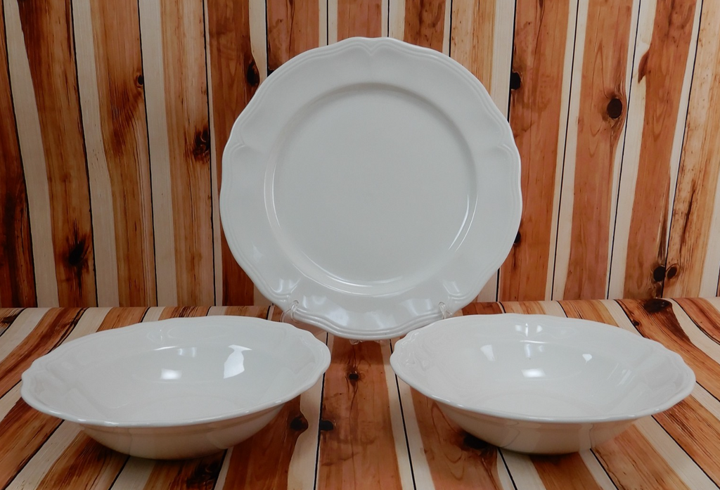 Federalist Ironstone White Made in Japan Round Cake Plates and Two Serving Bowls