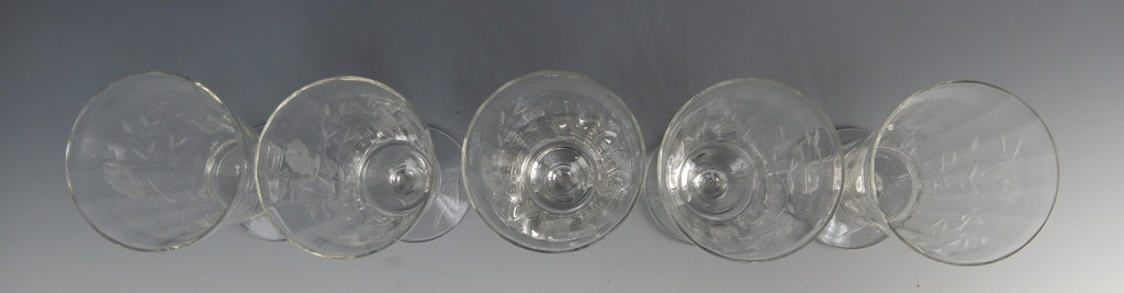 Set of 5 Optic Parfait /ice tea Floral Etch Glasses 5-3/8" High ~ Hold 14oz