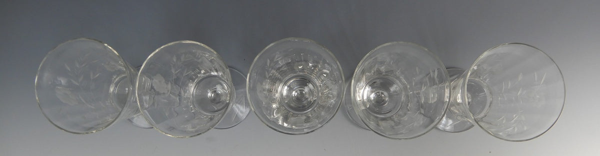 Set of 5 Optic Parfait /ice tea Floral Etch Glasses 5-3/8" High ~ Hold 14oz
