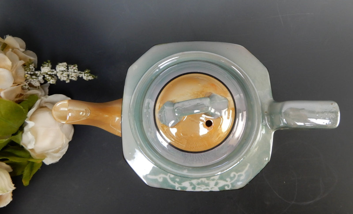 Vintage Japanese Yu Shoten And Company Peach And Blue Lusterware Teapot