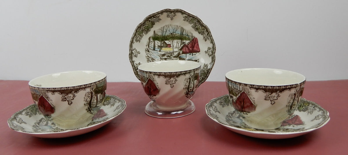Vintage Set of 3 Cup and Saucers  Johnson Bros The Friendly Village England