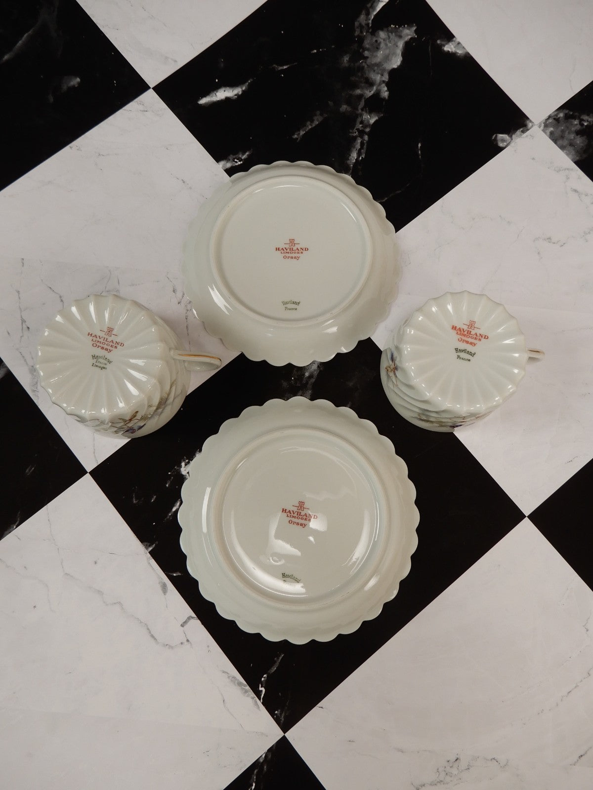 Vintage Haviland Limoges "Orsay" Made in France Set of Two Cups and Saucers