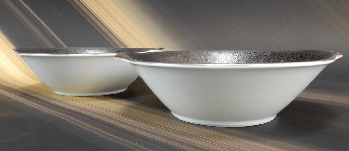 Two Noritake Mirano Lugged Cereal,Bowls Platinum Trim 6878 Lug Bowls Black Band