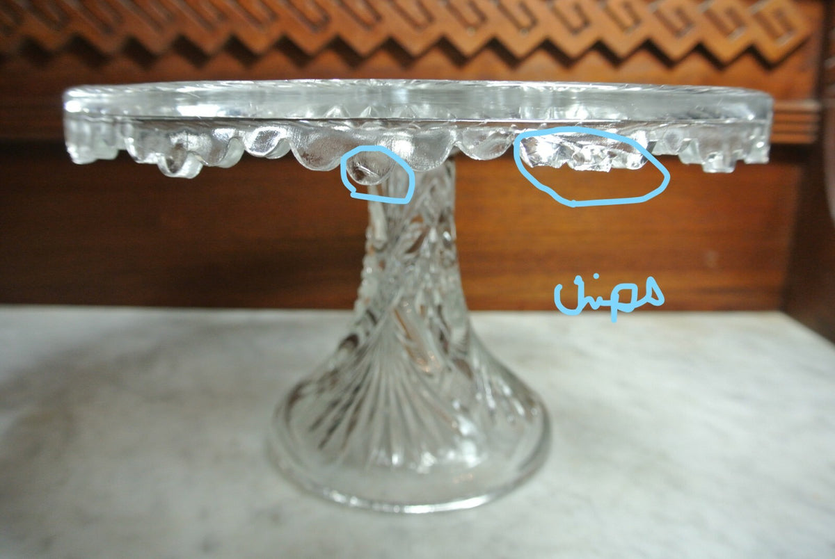 Vintage Star and Fans Press Glass Cake Stand