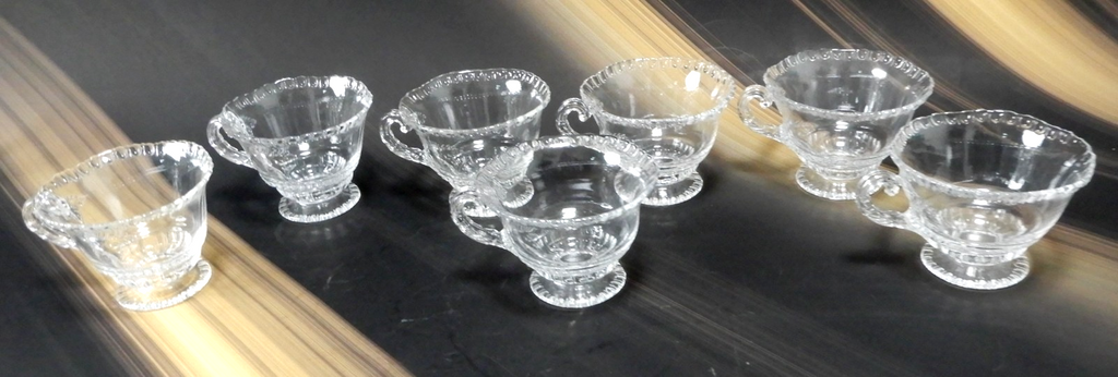 Set Of 7 Vintage Clear Glass Cambridge Glass "Gadroon" Orphan Cups