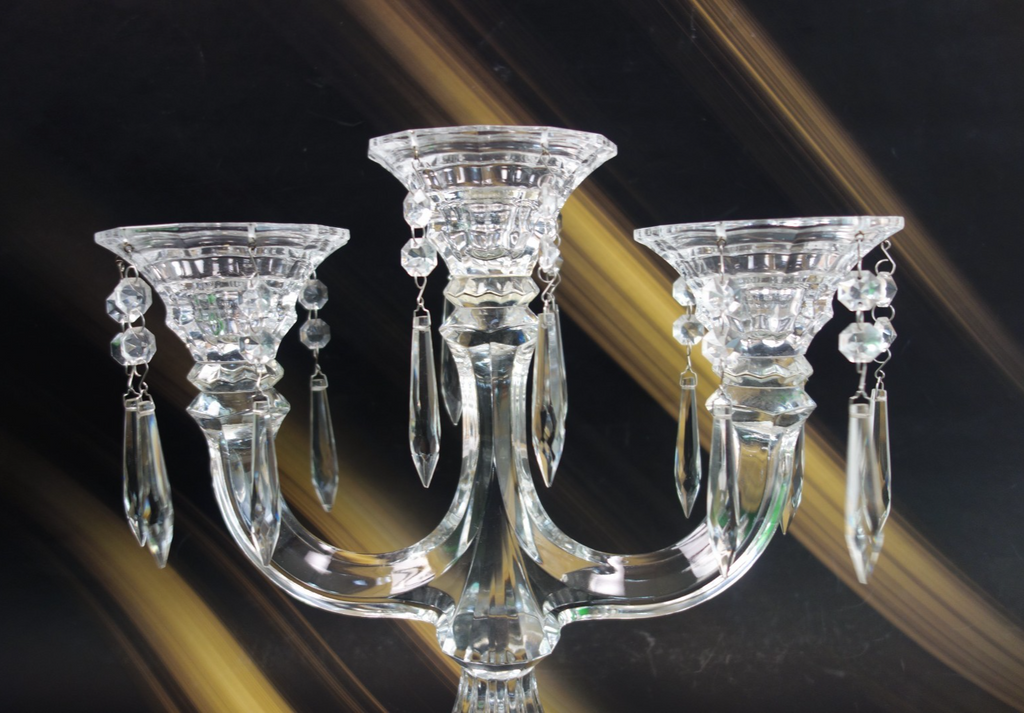 Vinrage Shannon Crystal Designs 3 Arm Candelabra W/ 14 Prisms 12-1/2" High