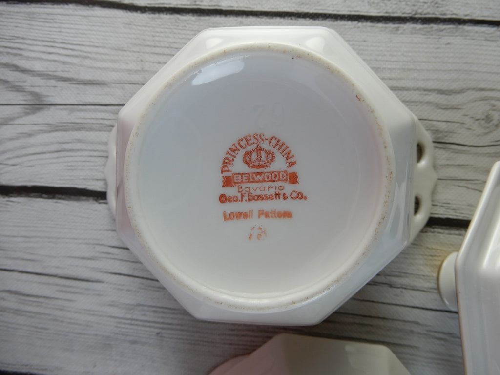 Pricess-China Geo F Bassett Bavaria Belwood Sugar Bowl&Creamer "Lowell Pattern"