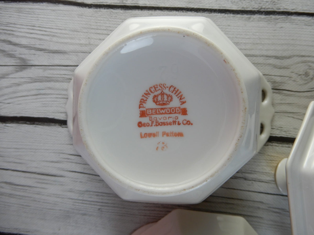 Pricess-China Geo F Bassett Bavaria Belwood Sugar Bowl&Creamer "Lowell Pattern"