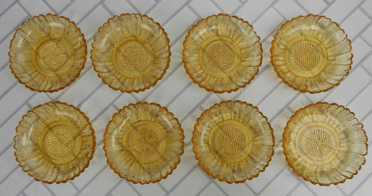 Set of 8 Honey Gold Glass Poppy Flower Shape Trinket Dishes 4"