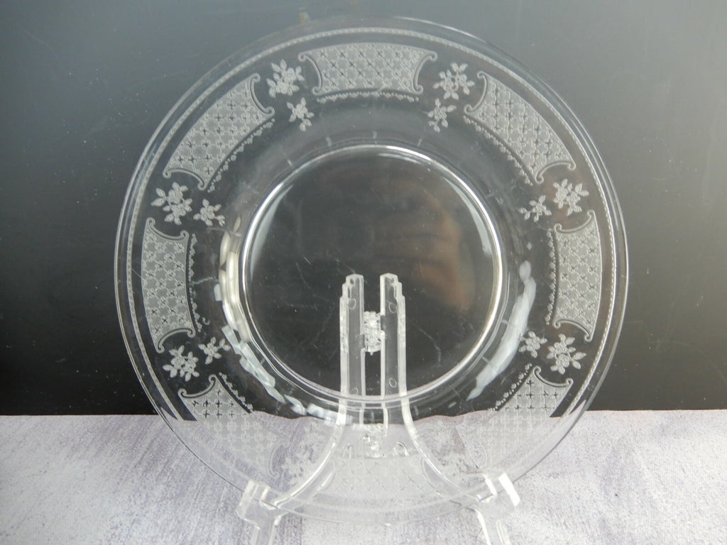 Vintage Clear Glass Floral Themed Luncheon Plates Set Of Six