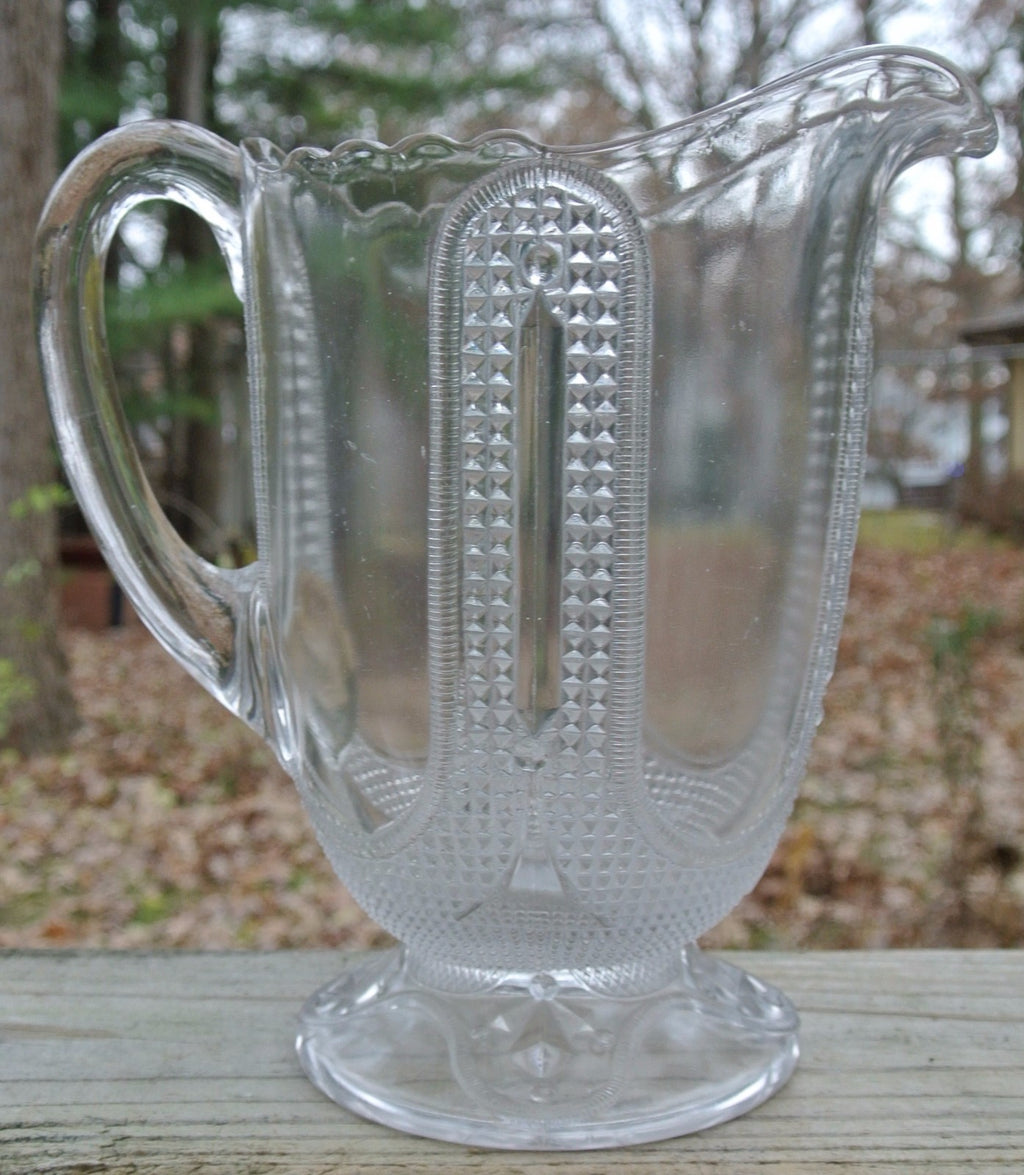 Antique Curtain Tie Back Pitcher Early American Pattern Glass Adams & Co