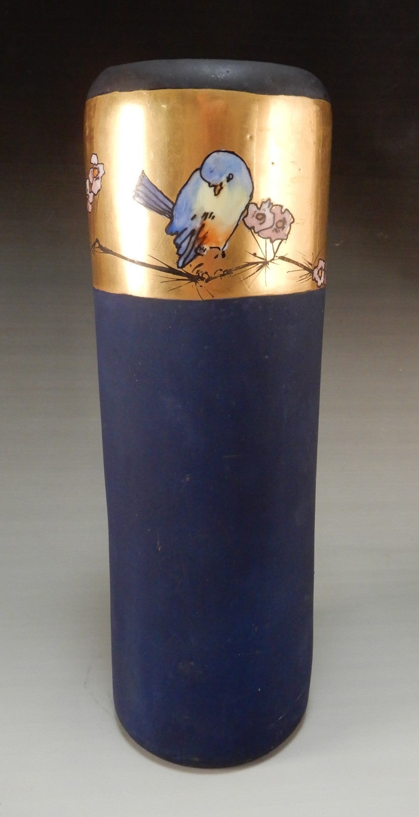 Antique PH Leonard Vienna Austria Hand Painted Birds Cylindrical 12-1/2" Vase
