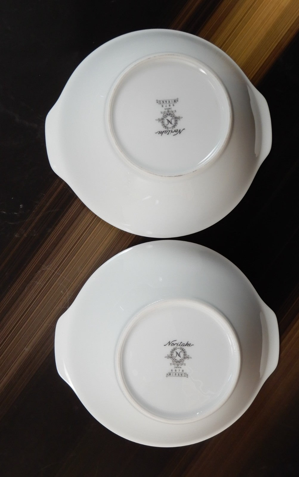 Two Noritake Mirano Lugged Cereal,Bowls Platinum Trim 6878 Lug Bowls Black Band