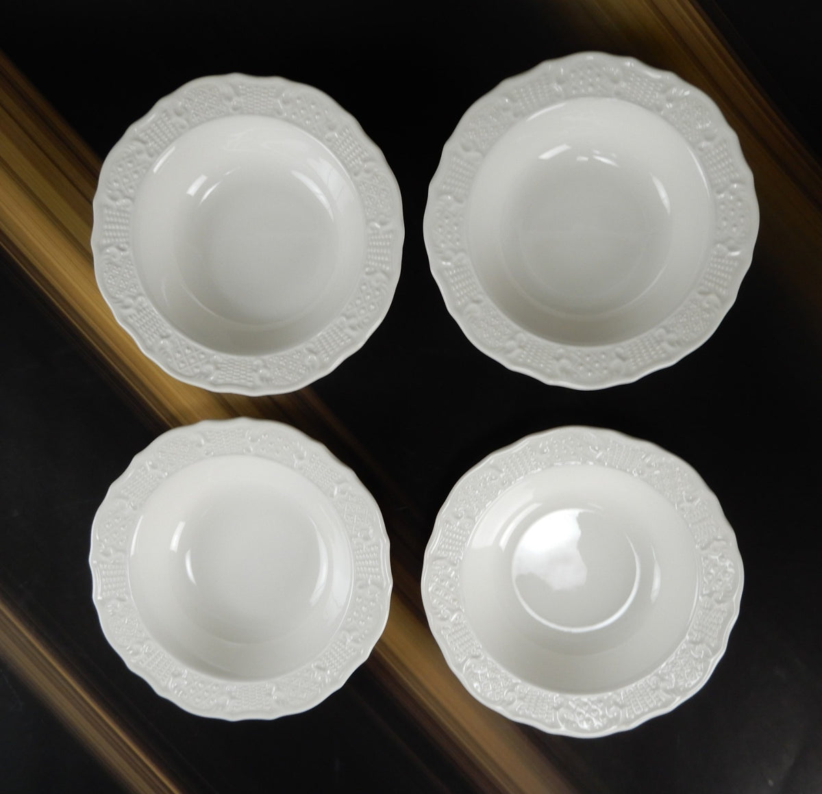 Four Canonsburg Pottery American Traditional Embossed Cereal Bowls