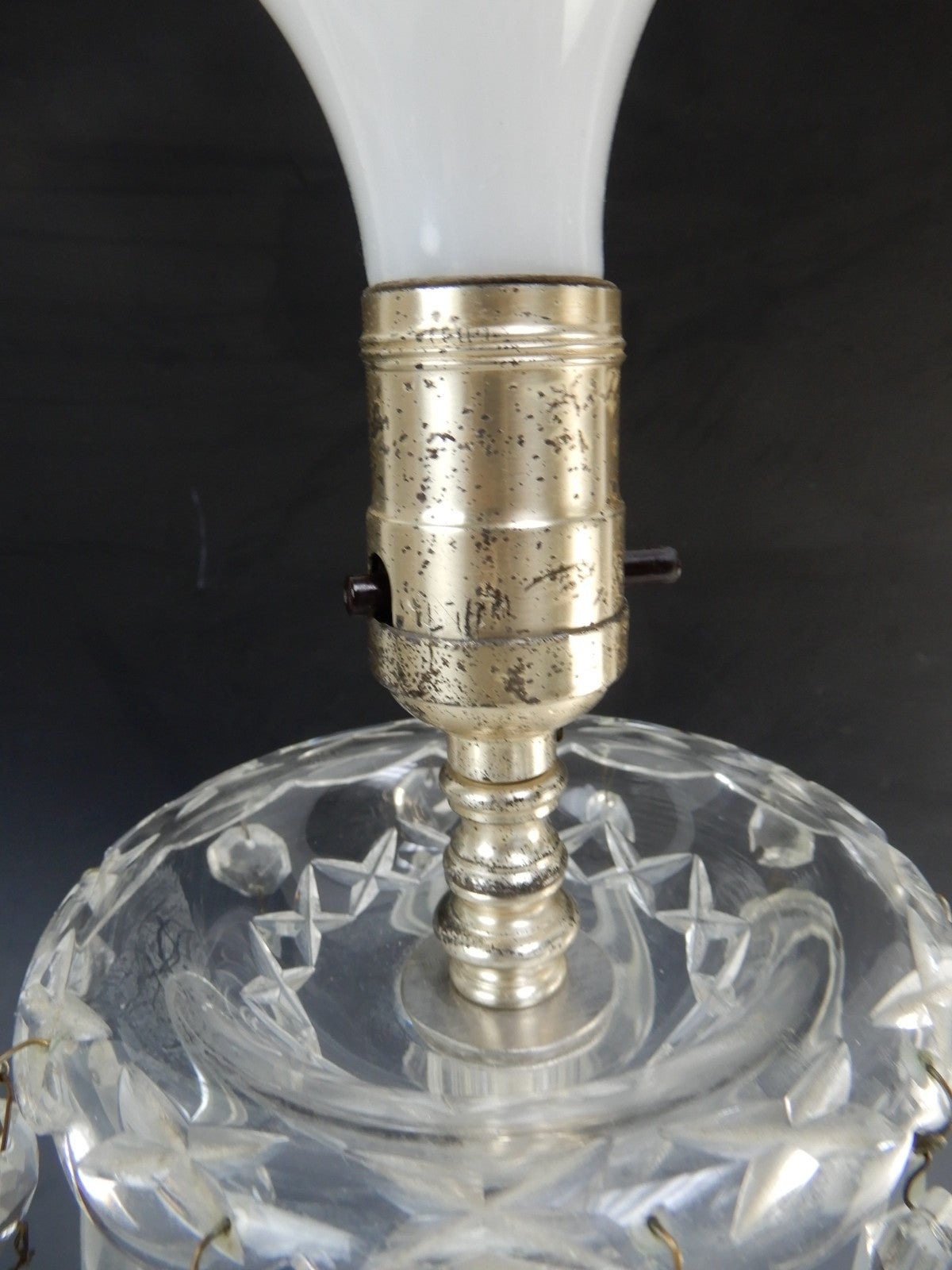 Vintage Crystal Regency Boudoir Table Lamp With Hanging Prisms