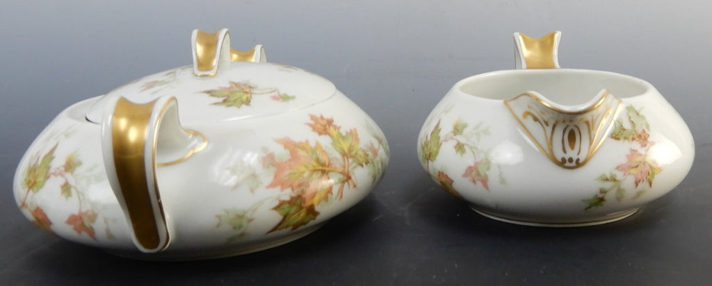Vtg Haviland Limoges China "Autumn Leaf" Sugar Bowl, Creamer, c.1930
