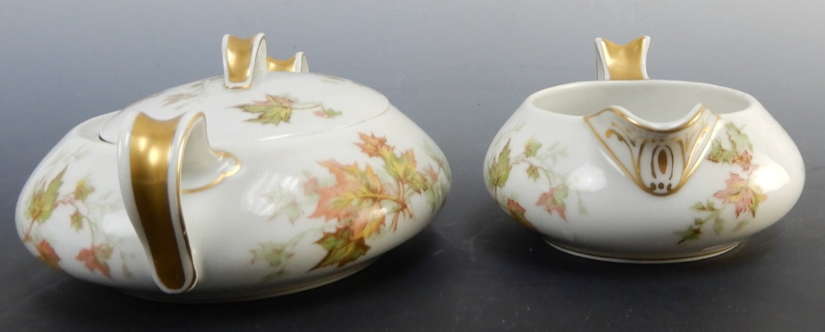 Vtg Haviland Limoges China "Autumn Leaf" Sugar Bowl, Creamer, c.1930