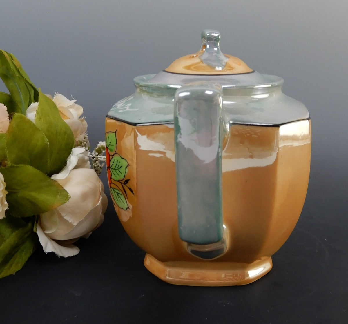 Vintage Japanese Yu Shoten And Company Peach And Blue Lusterware Teapot