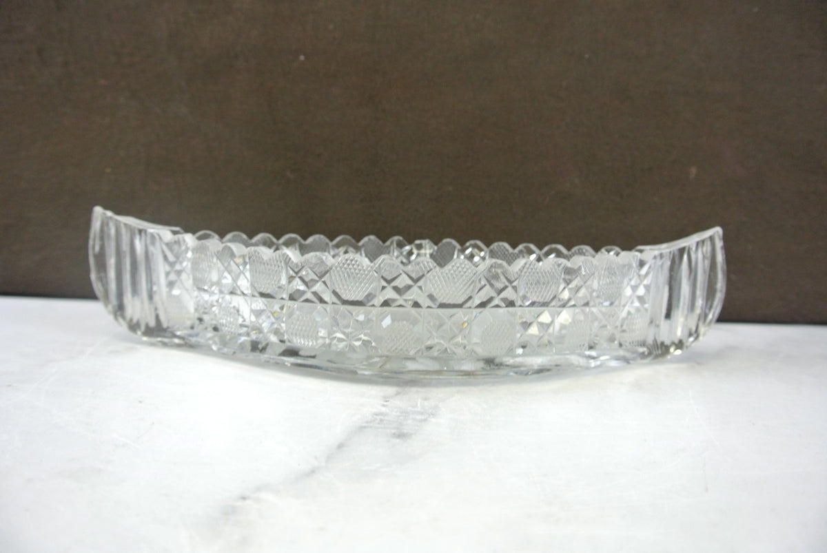 Antique American Cut Glass Boat Shaped Dish Daisy Buttons