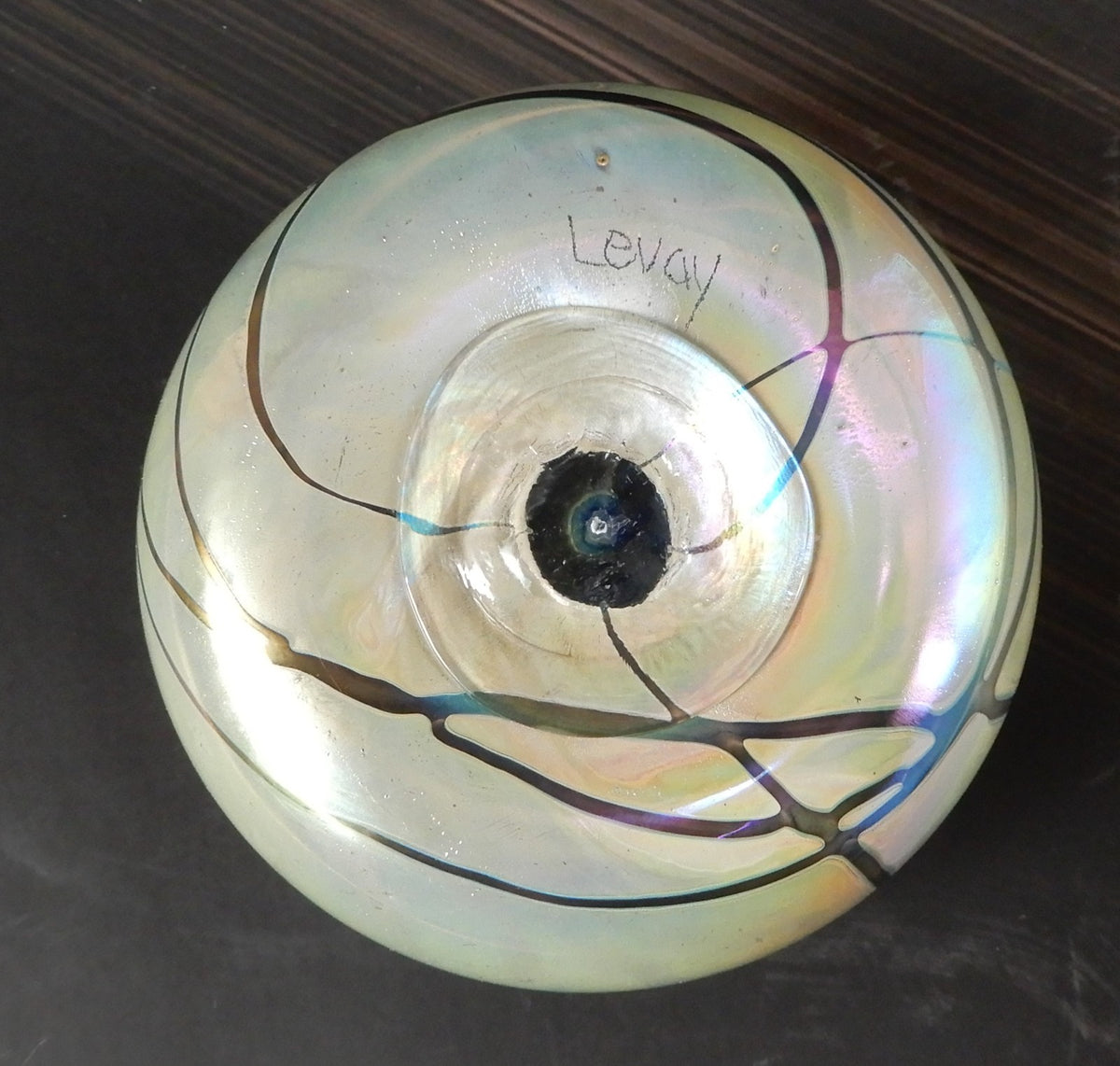 Vintage Gary Levay Hand Blown Iridescent Art Glass Paperweight Signed