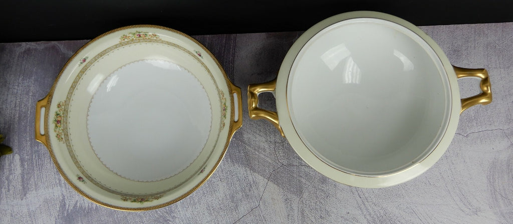 Vintage Hand Painted Meito China Set of Two Bowls One is Missing The Lid
