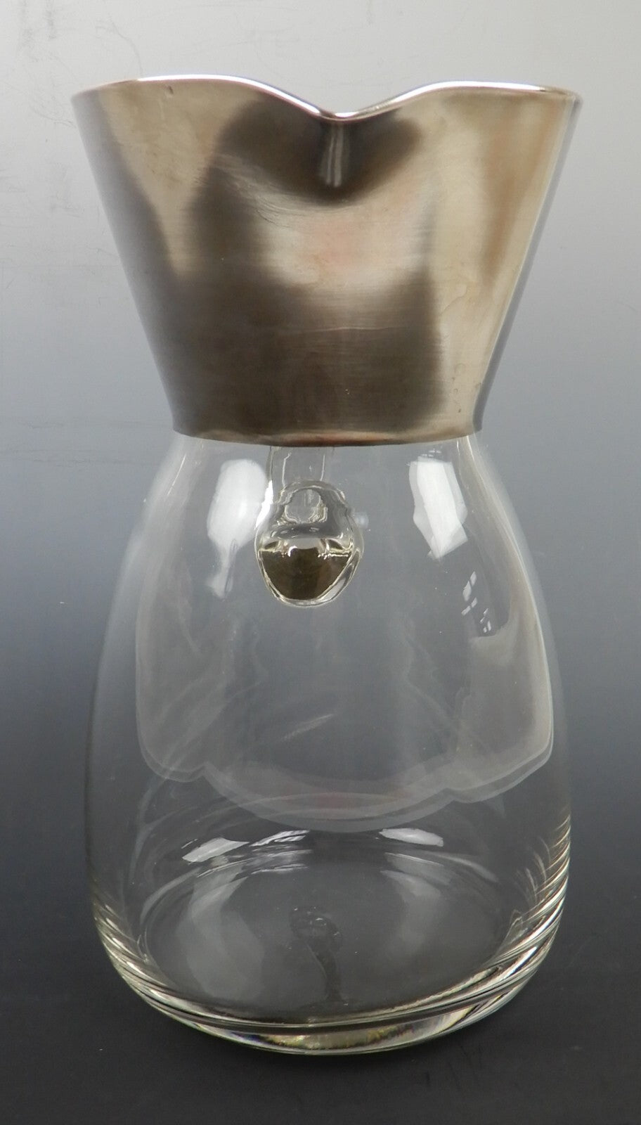 Vintage Dorothy C Thorpe Silver on Crystal Pitcher Scrolling Handle 56oz.