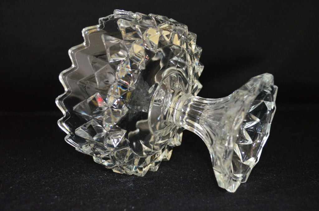 Gillinder Pressed Glass Lidded Pedestal Compote Diamond Design Sawtooth