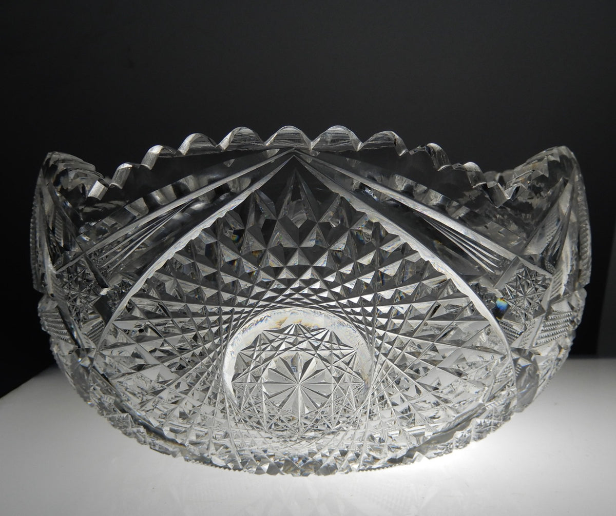 Antique American Brilliant ABP Heavy Crystal Cut Glass 7-1/2" Bowl