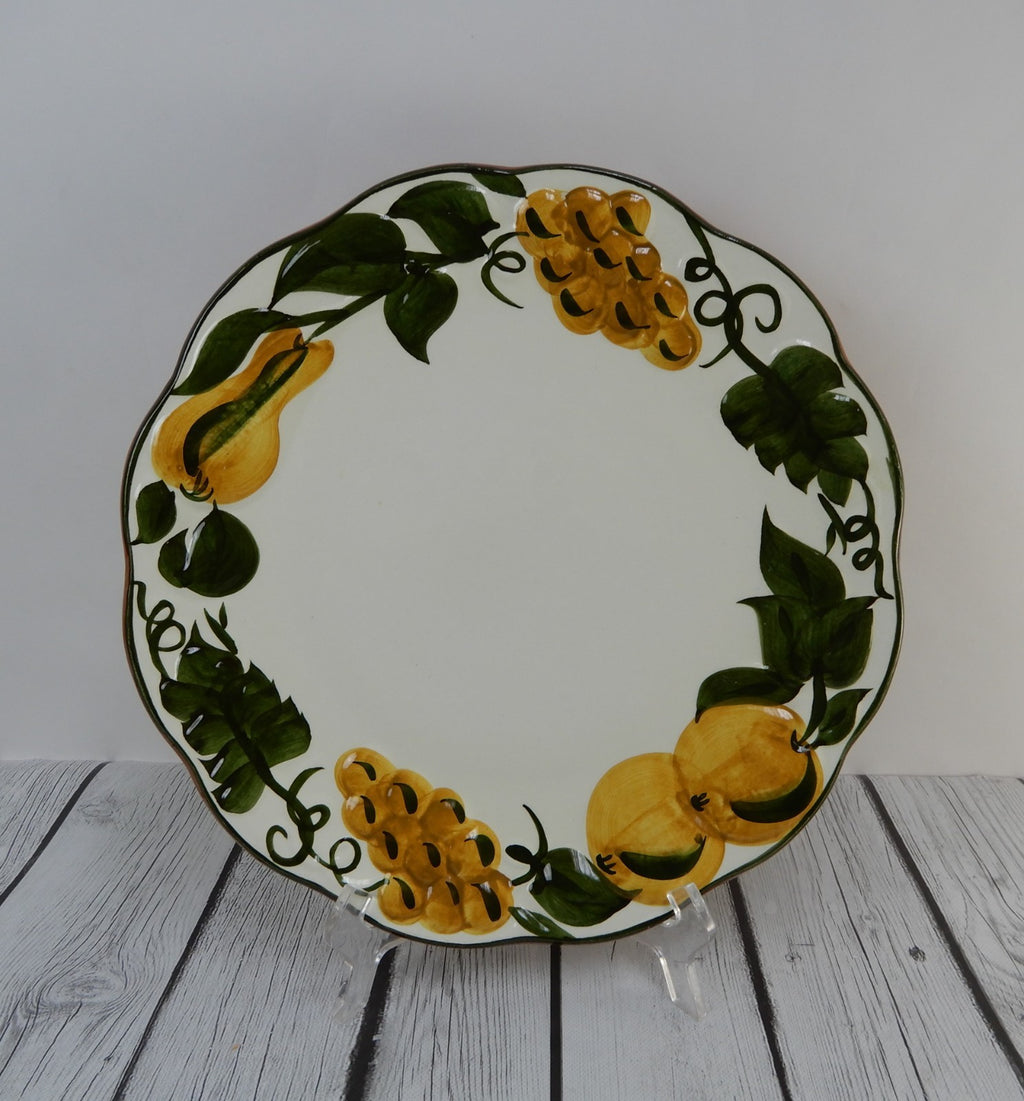 Vintage 12-1/4" Round Cake Plate Hand Painted STANGL "Sculptured Fruit" Pattern