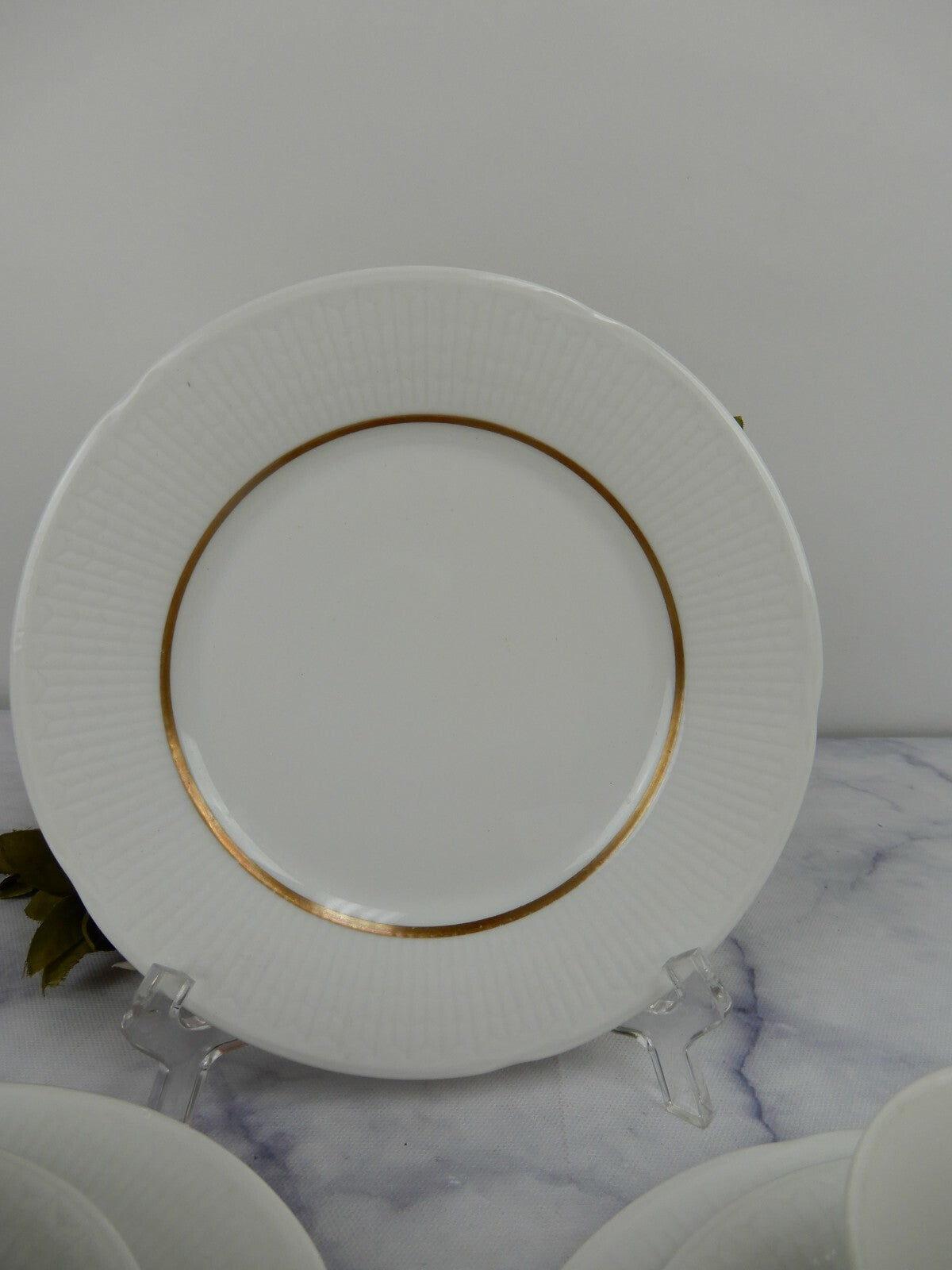 Rorstrand Sweden Swedish GRACE White & Gold 2 Cups & Saucers w/3 Dessert Plates