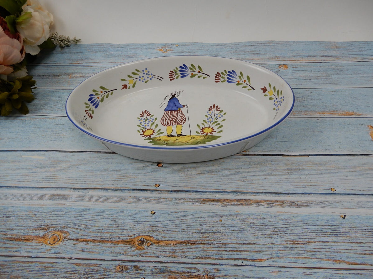 Vintage KG Armor France Fait Main Oval Serving Bowl Pilgrim Man