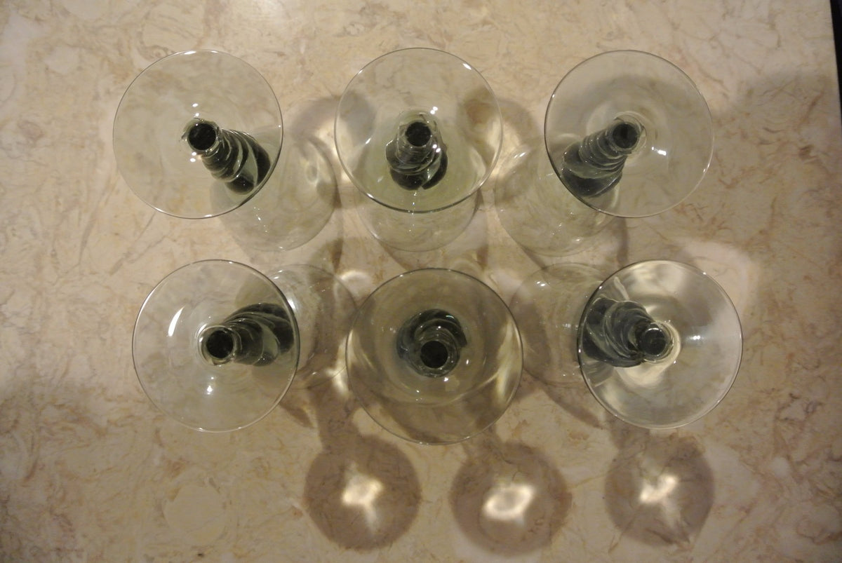Set of 6 Smoky Blue Wine Glasses with twisted stem