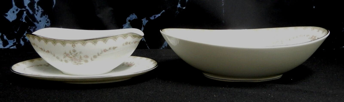 Vintage Porcelain Noritake Garland 5906 Pattern Oval Serving Bowl &Gravy Bowl