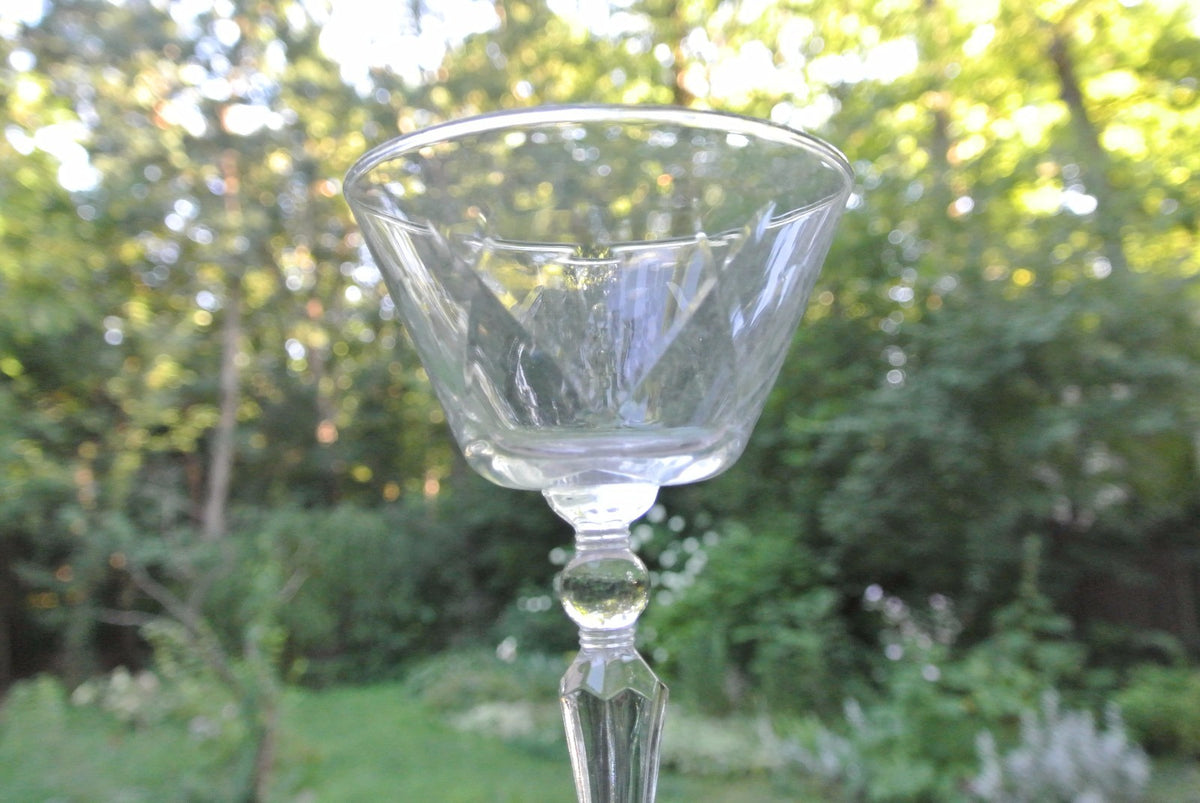 6 CLEAR CRYSTAL Champagne Sherbet glasses w/ THUMBPRINT AND CRISS CROSS DESIGNS